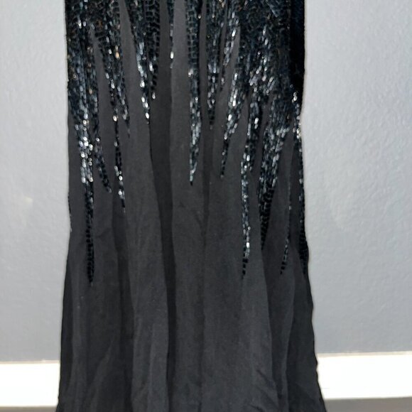 BLACK TIE OLEG CASSINI Black Full Beaded Sleeveless Formal Red Carpet Gown - 10 - Picture 7 of 16